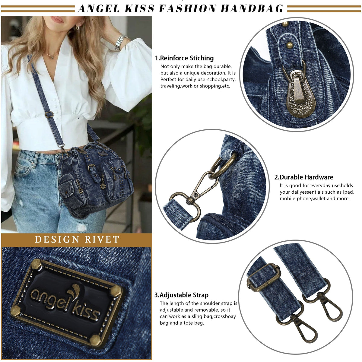 Washed Leopard Print Vintage Multi-Pocket Shoulder Bag for Women
