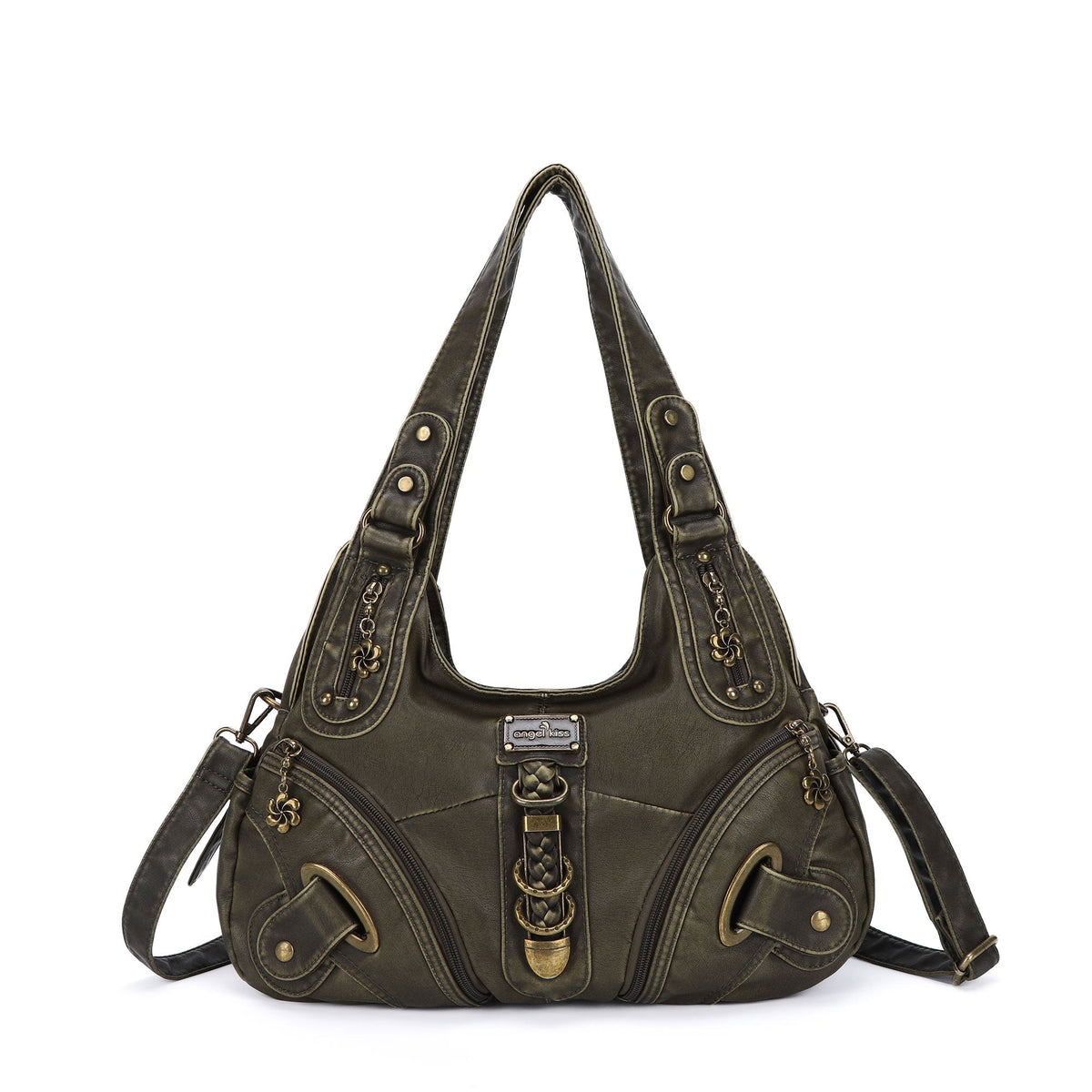 Heritage Braided Buckle Vegan Leather Hobo Bag