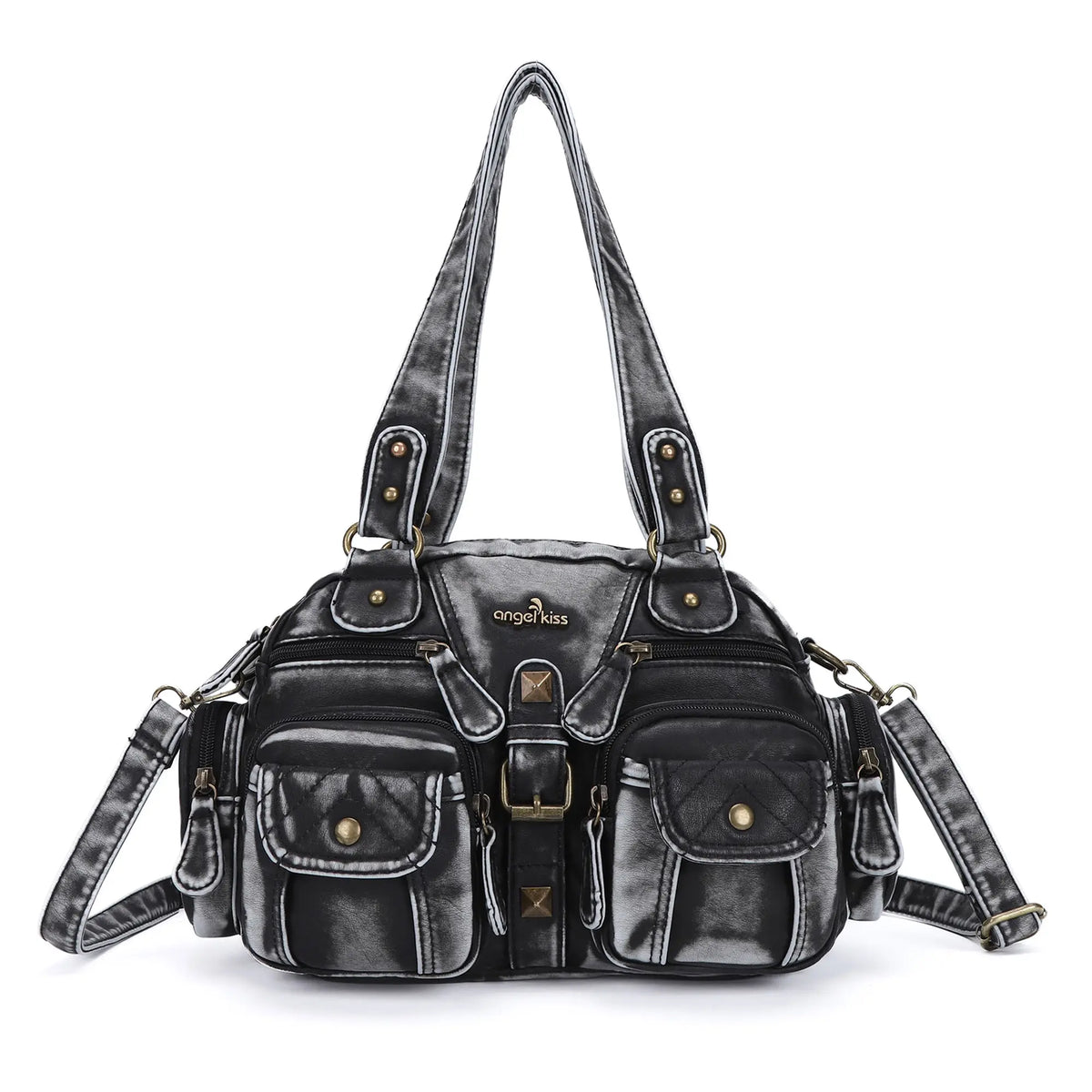 Layered Multi-Pocket Shoulder Bag with Buckle Details