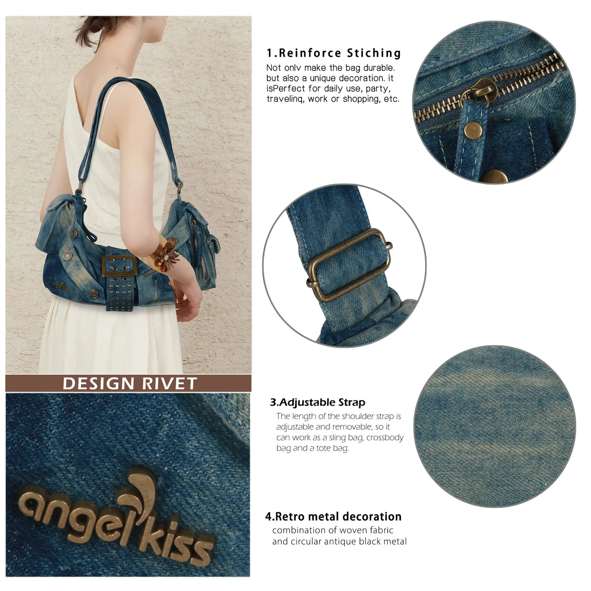 Colorful Denim Purse | Versatile Carry: Handheld, Shoulder, or Crossbody
