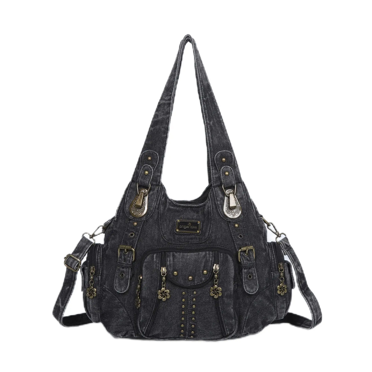 Washed Leopard Print Vintage Multi-Pocket Shoulder Bag for Women