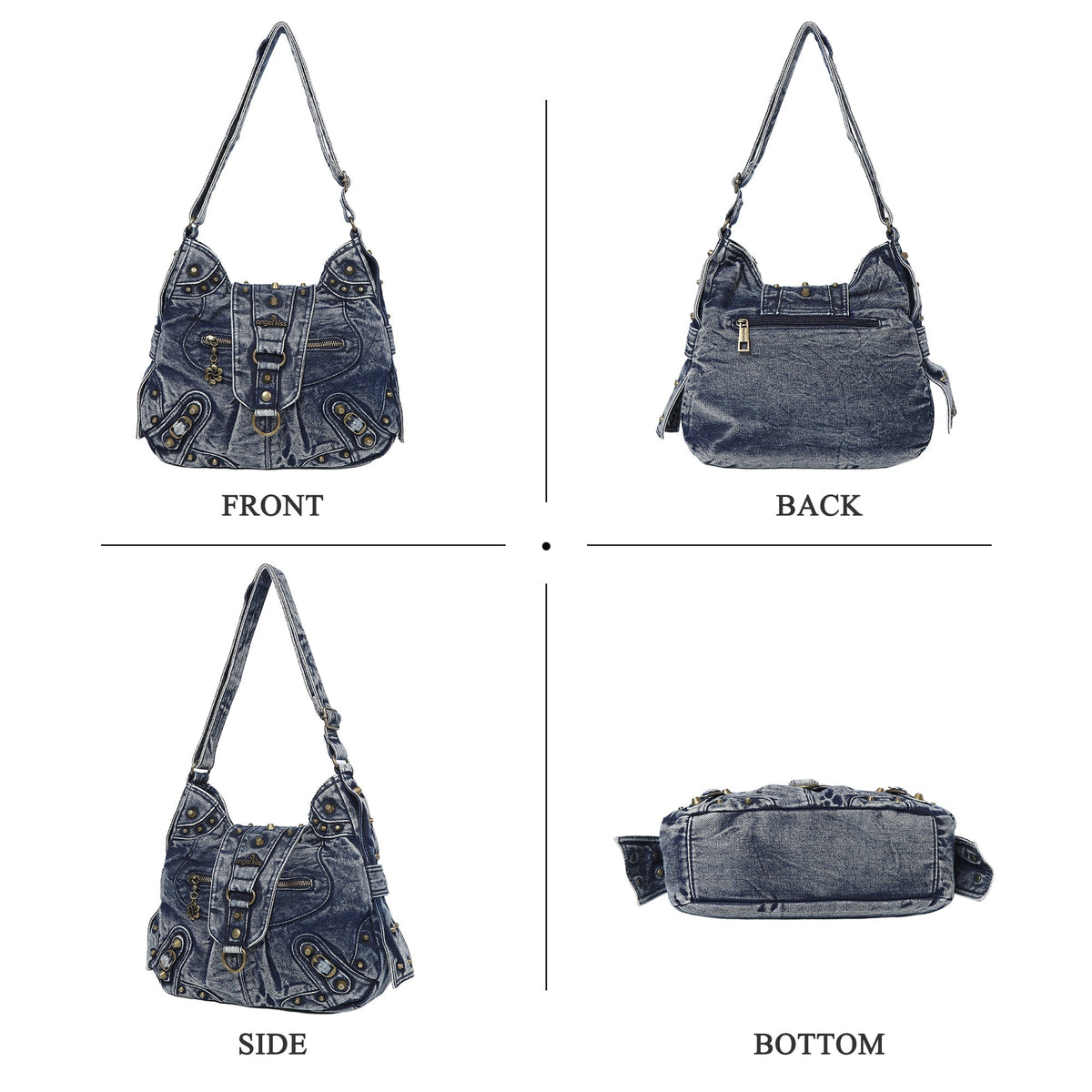Vintage Studded Curved Hobo Crossbody Bag