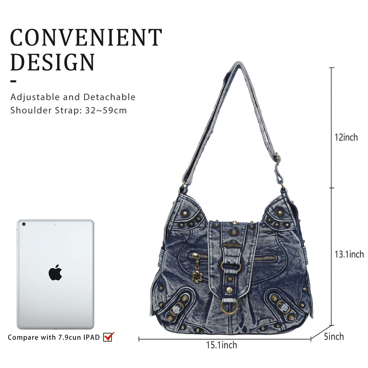 Vintage Studded Curved Hobo Crossbody Bag