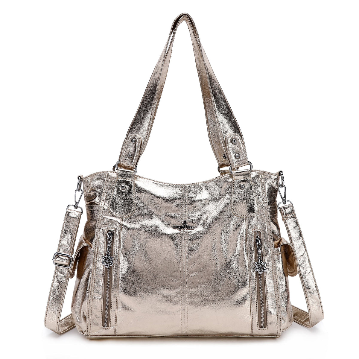 Multi-Zip Wide-Body Shoulder Bag with Adjustable Strap