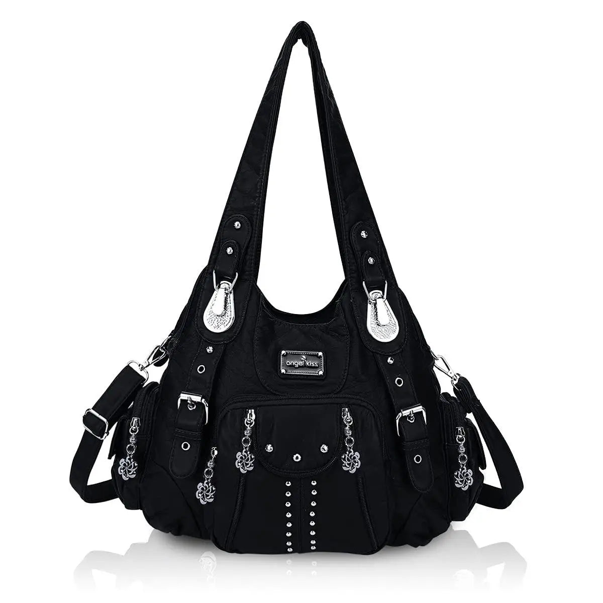 Washed Leopard Print Vintage Multi-Pocket Shoulder Bag for Women