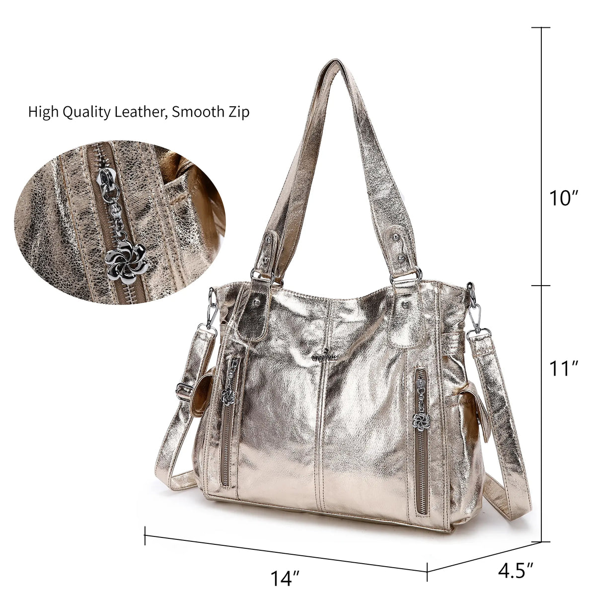 Multi-Zip Wide-Body Shoulder Bag with Adjustable Strap