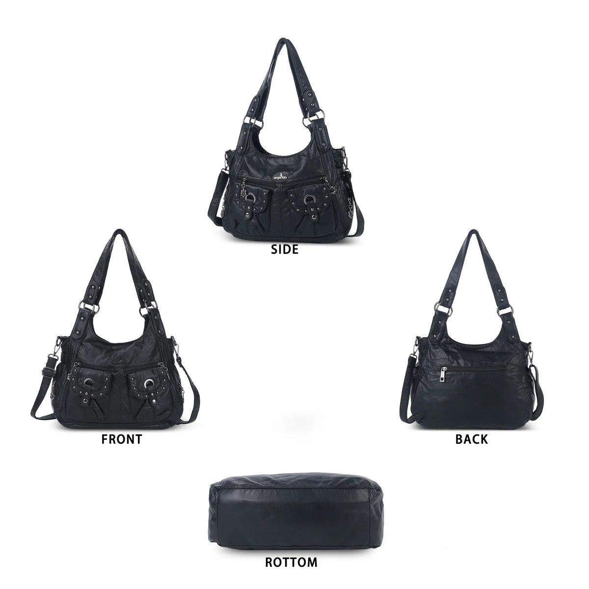 Vintage Studded Shoulder Bag with Dual Front Pockets