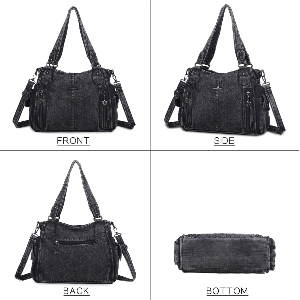 Multi-Zip Wide-Body Shoulder Bag with Adjustable Strap