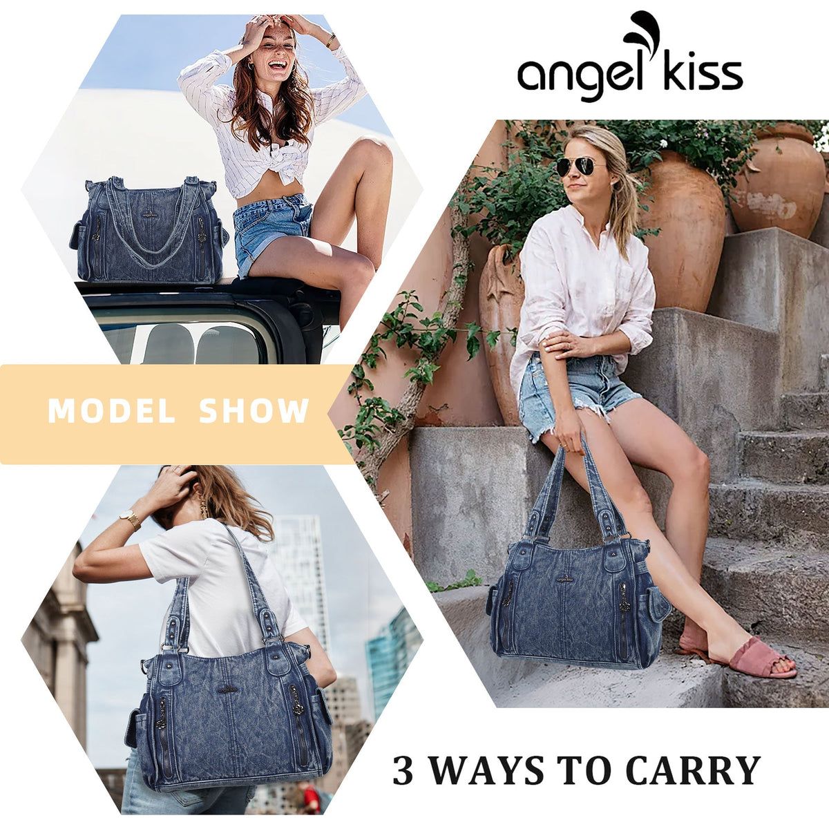 Multi-Zip Wide-Body Shoulder Bag with Adjustable Strap