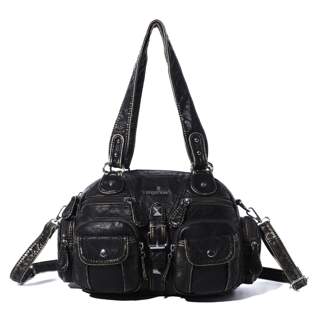 Layered Multi-Pocket Shoulder Bag with Buckle Details