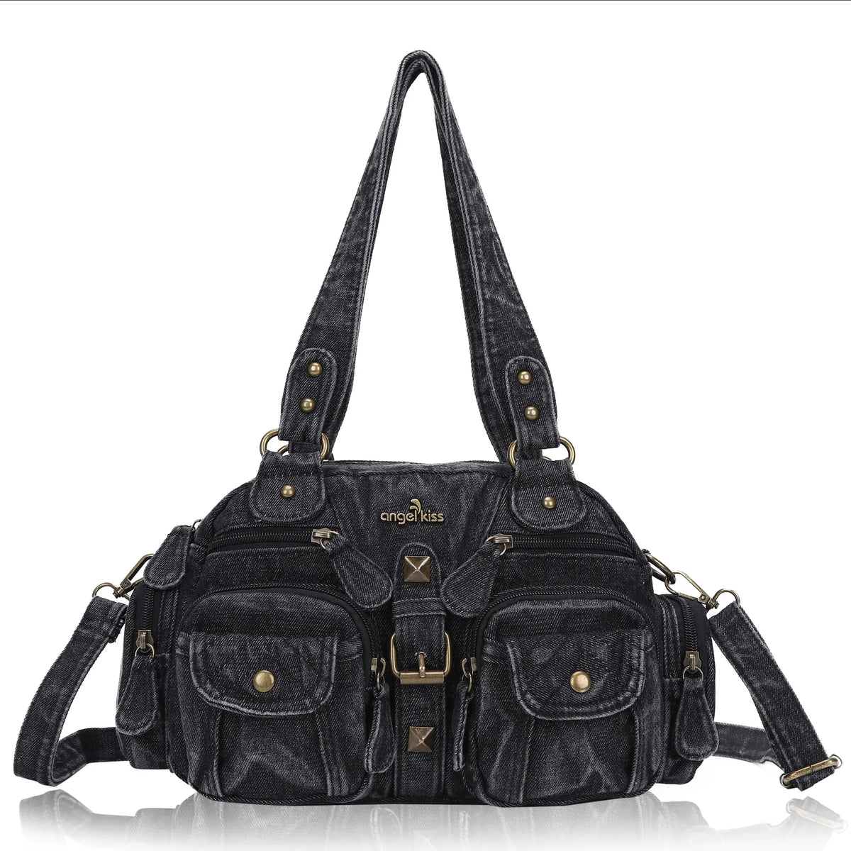 Layered Multi-Pocket Shoulder Bag with Buckle Details