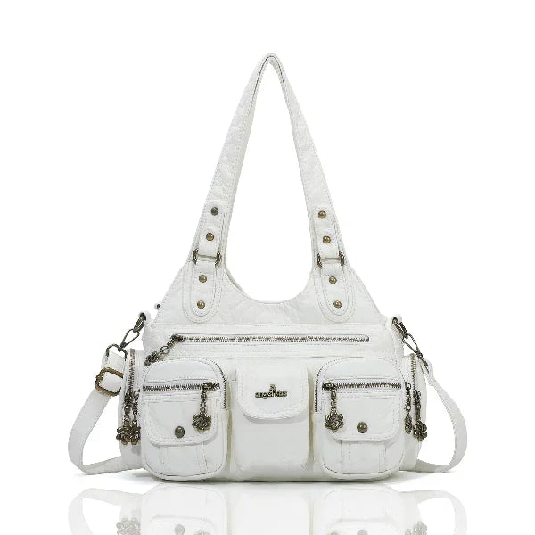 Vintage Bronze PU Leather Handbag – Multi-Pocket Shoulder Tote & Crossbody Bag