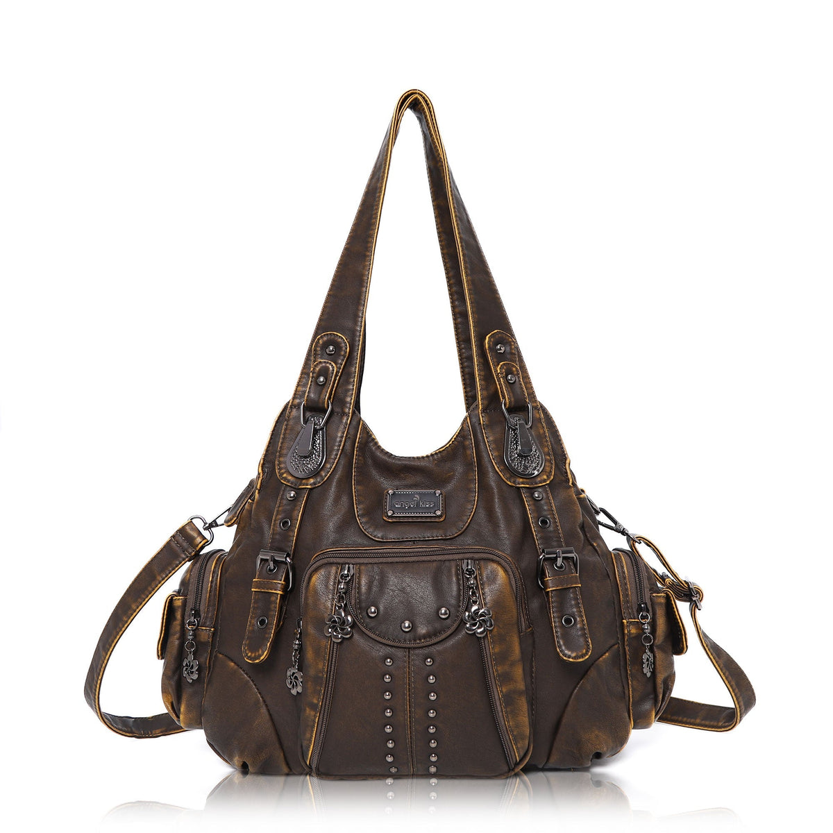 Washed Leopard Print Vintage Multi-Pocket Shoulder Bag for Women