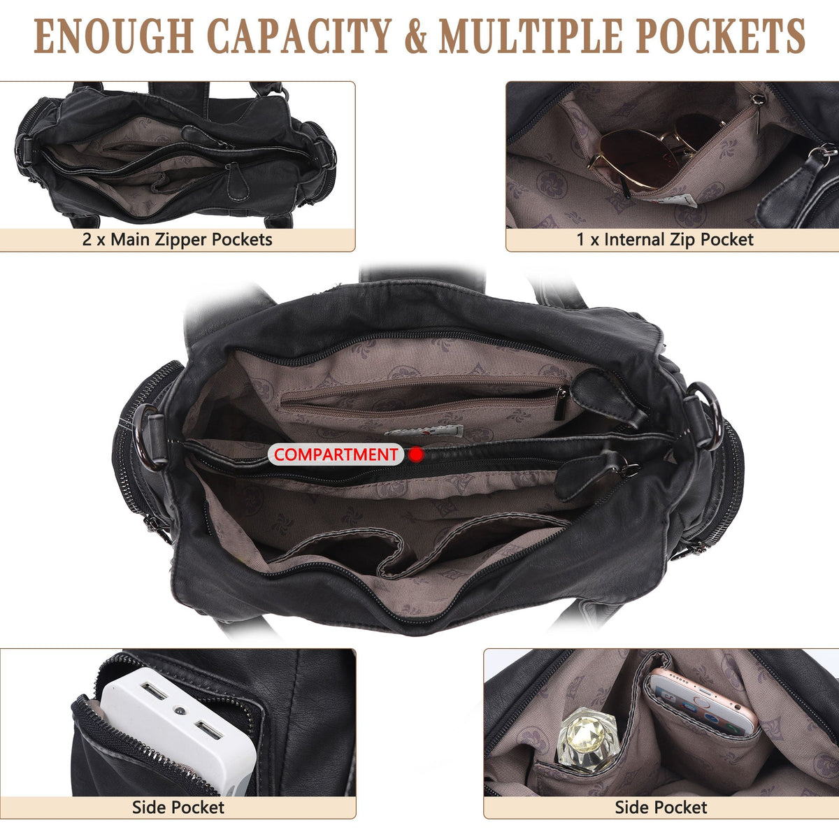 Women's Retro Fashion Multi-compartment Large Capacity Hobo Bag