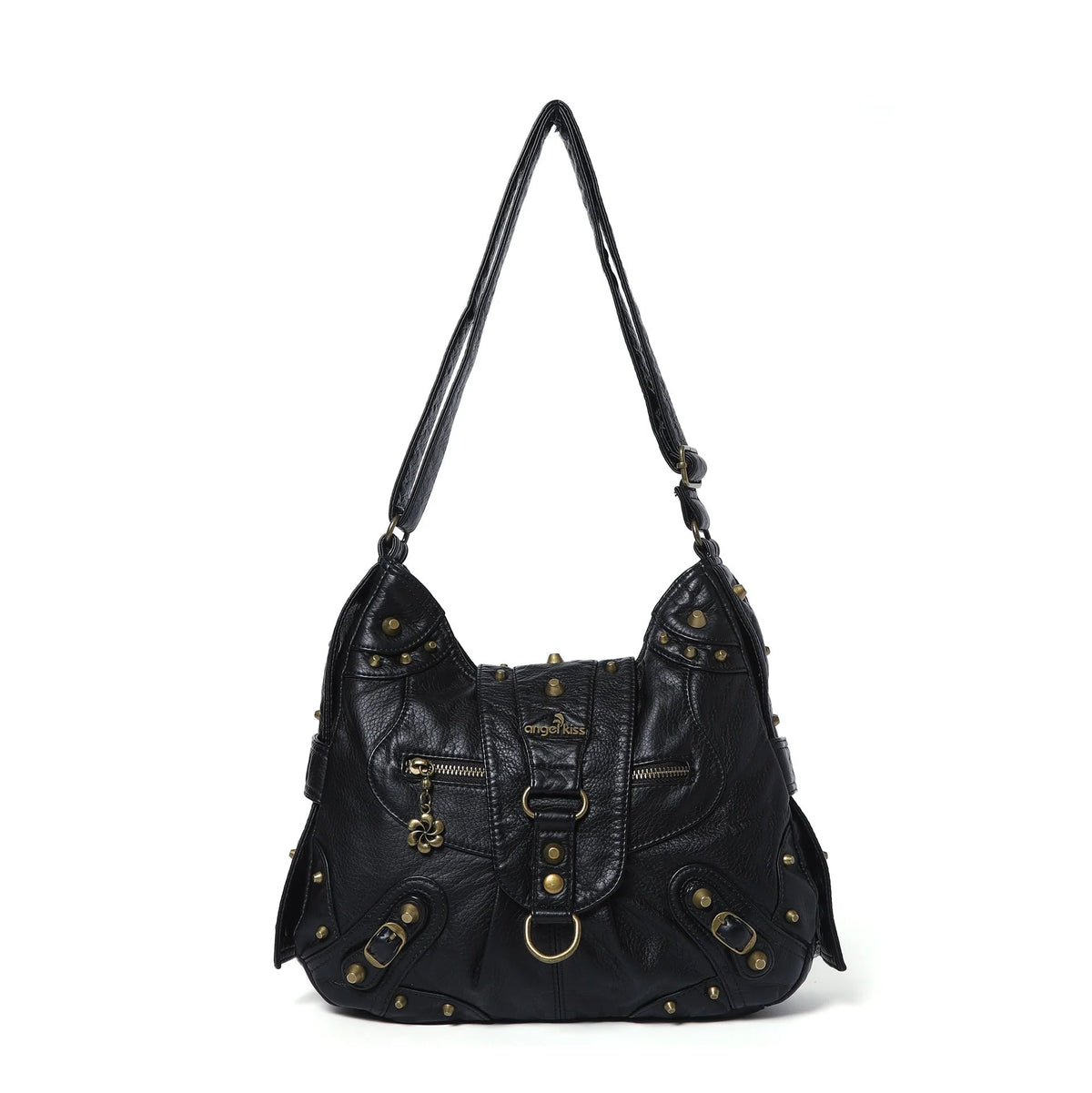 Vintage Studded Curved Hobo Crossbody Bag