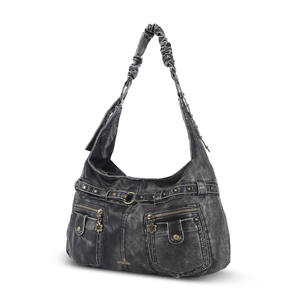 Vintage Vegan Leather Handbag – Multi-Pocket Shoulder Tote